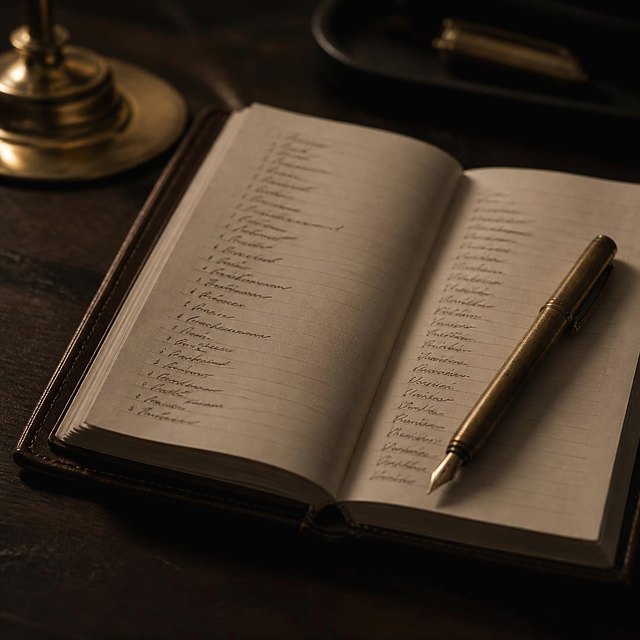 A partner’s notebook with a handwritten client list