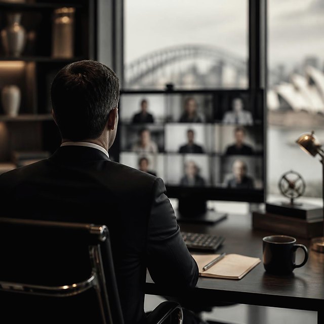 A distribution professional on a video call in a Sydney office