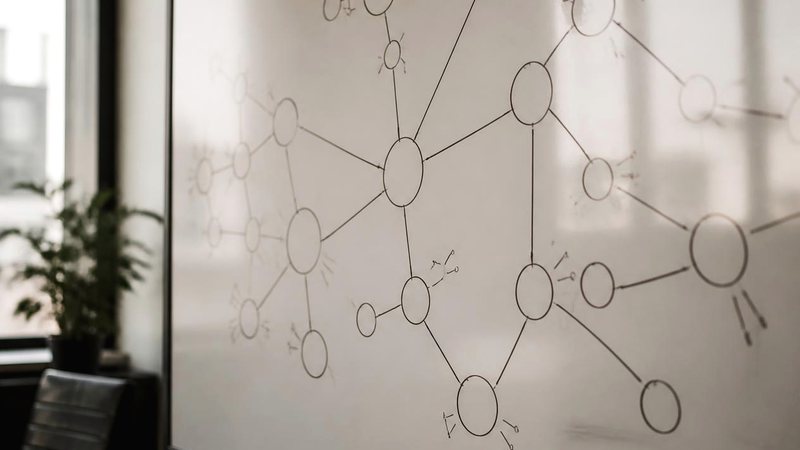 A team structure sketched on a whiteboard